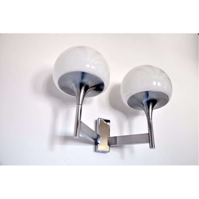 Vintage Gaetano Sciolari double wall lamps in opaline and metal 1960