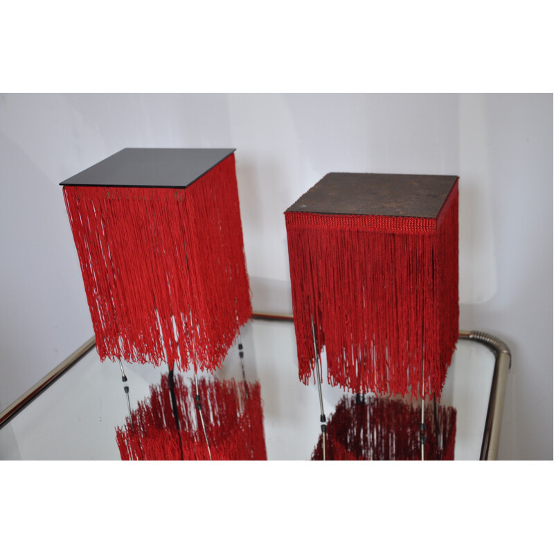 Pair of vintage red lamps with fringe Hans-Agne Jakobsson style 1980