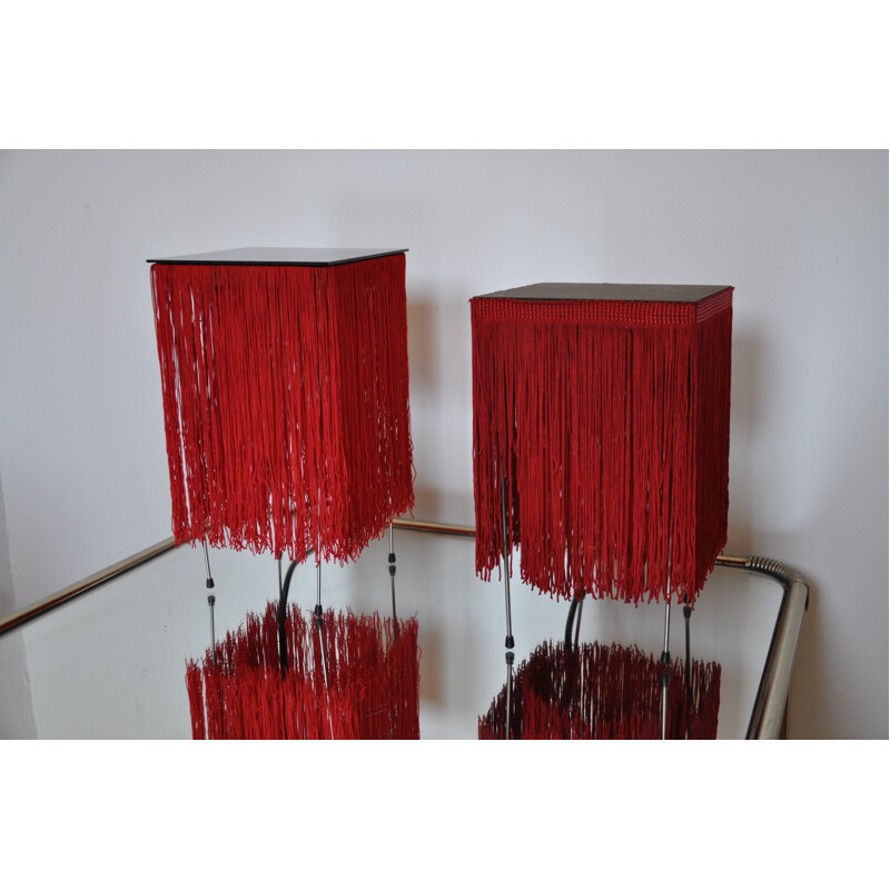 Paire de lampes vintage à frange rouge style Hans-Agne Jakobsson 1980