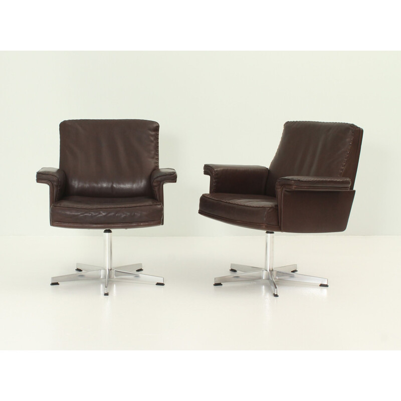 Pair of vintage De Sede armchairs DS 35 in leather and steel 1960