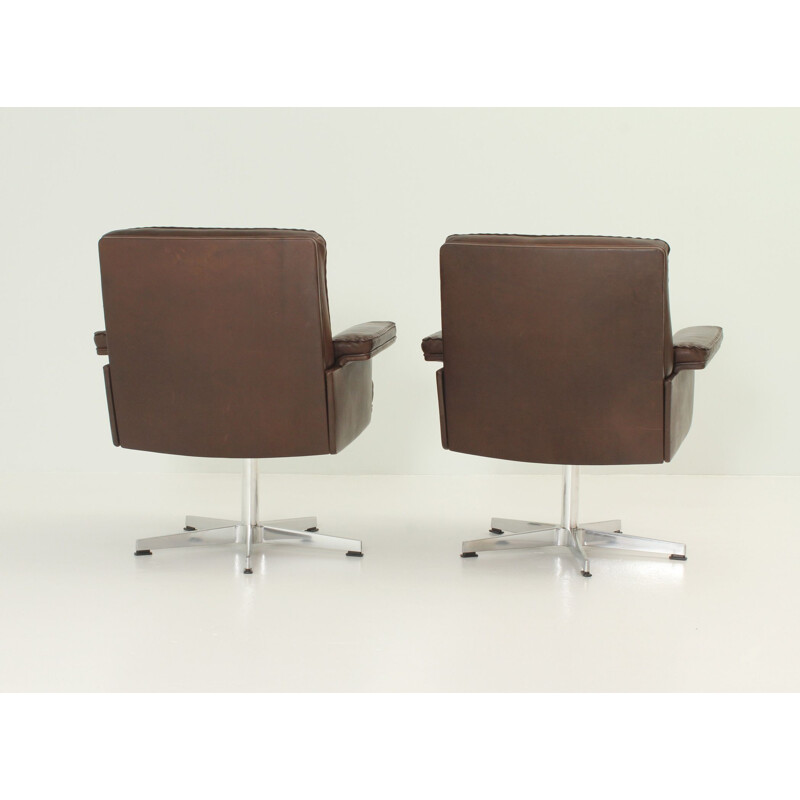 Paire de fauteuils vintage De Sede DS 35 en cuir et acier 1960