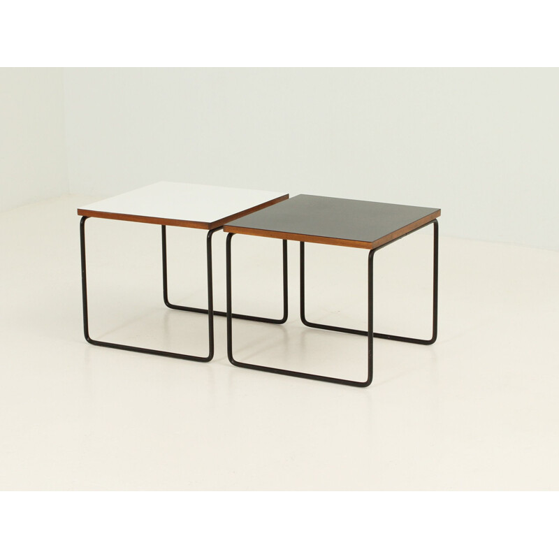 Pair of vintage Volante side tables for Steiner in steel and wood