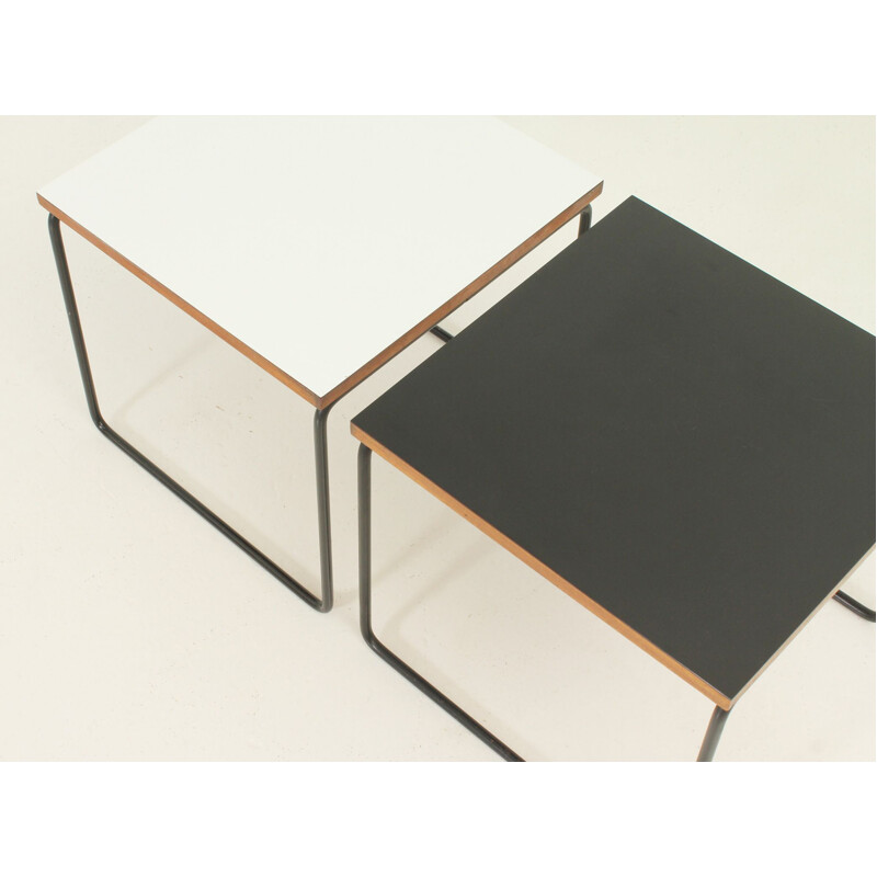 Pair of vintage Volante side tables for Steiner in steel and wood