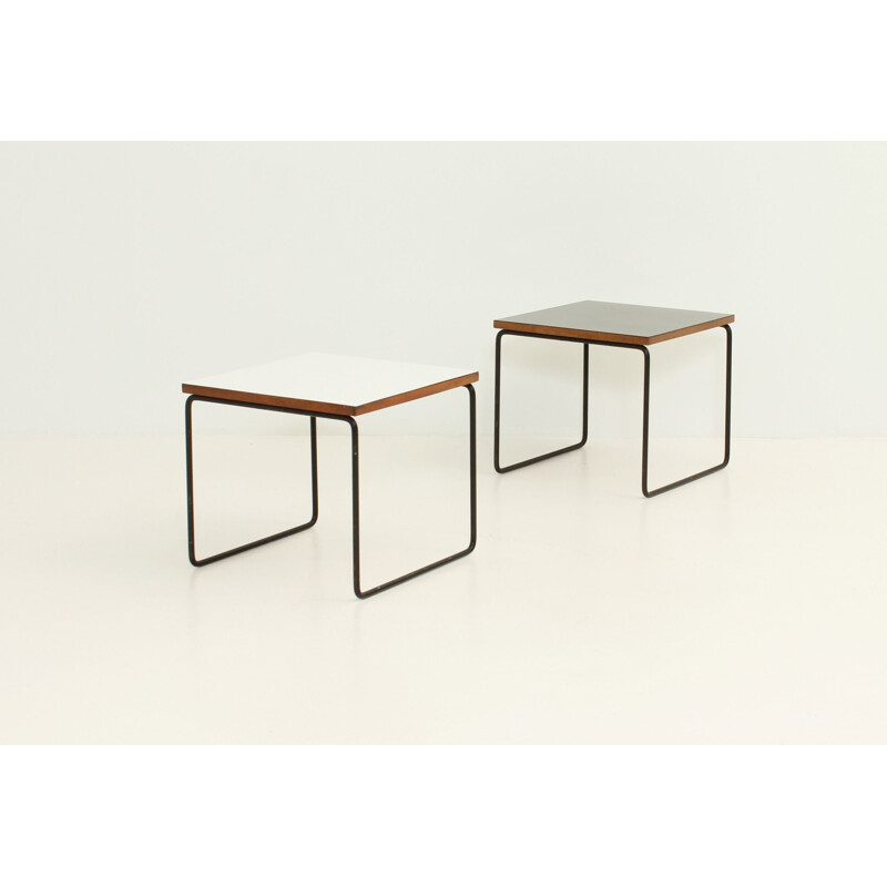 Pair of vintage Volante side tables for Steiner in steel and wood