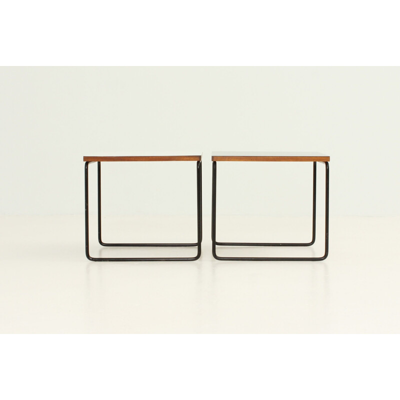 Pair of vintage Volante side tables for Steiner in steel and wood