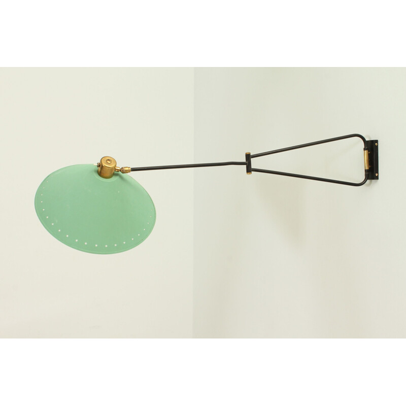 Vintage green wall lamp by Maison Lunel in metal and aluminium 1950