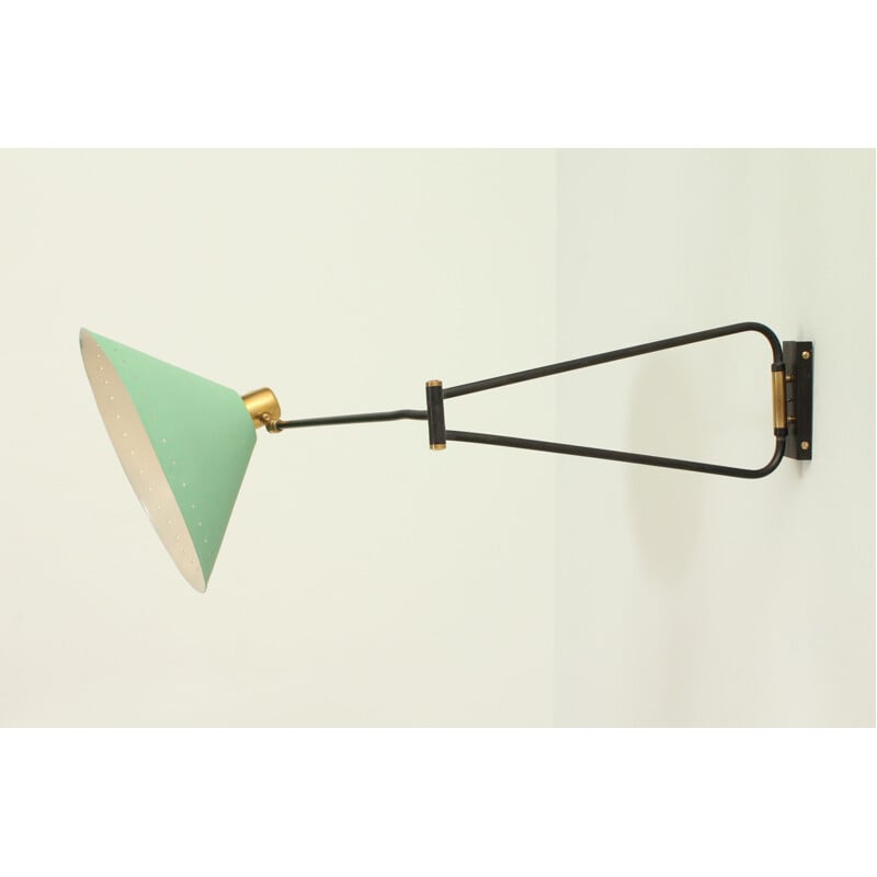 Vintage green wall lamp by Maison Lunel in metal and aluminium 1950