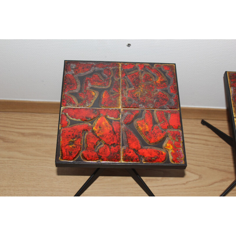 Pair of vintage ceramic and metal tables from the Vallauris wheel, 1960