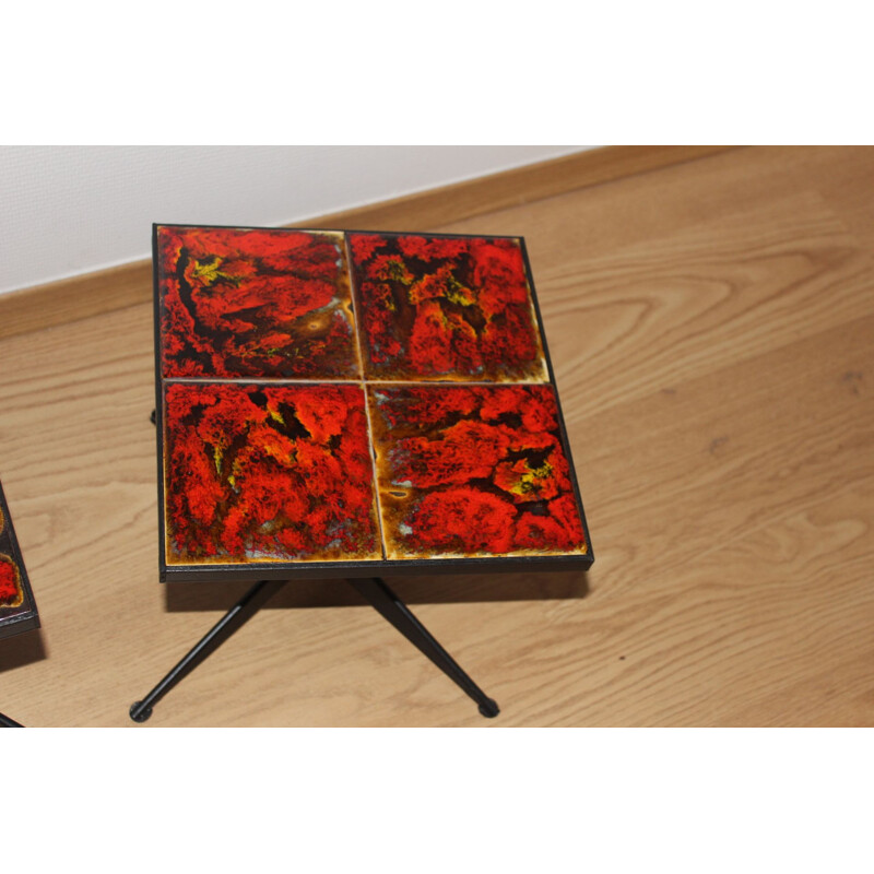 Pair of vintage ceramic and metal tables from the Vallauris wheel, 1960