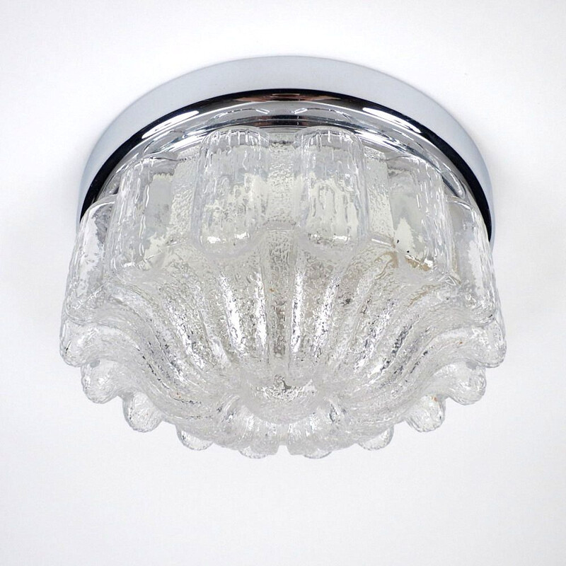 Vintage german glass and metal ceiling lamp from Limburg 1960