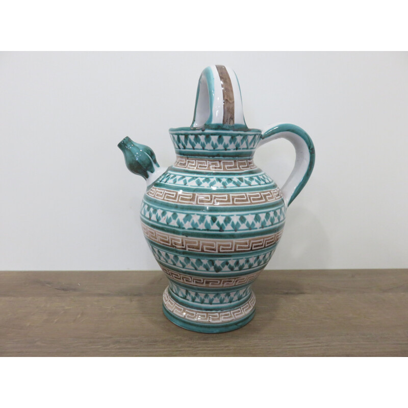 French vintage pitcher Robert Picault in green ceramic 1950