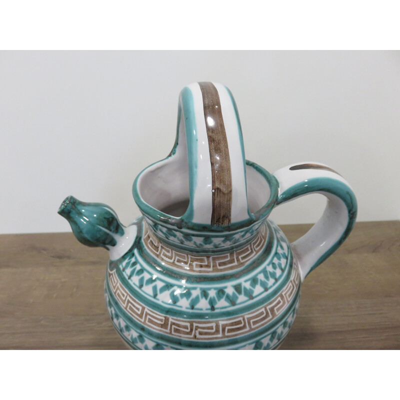 French vintage pitcher Robert Picault in green ceramic 1950