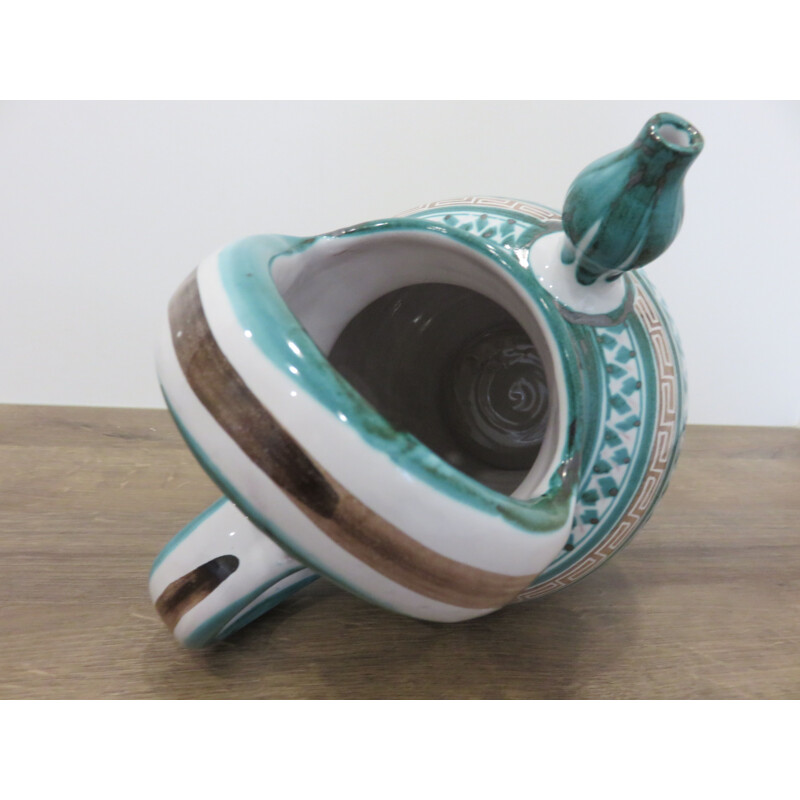 French vintage pitcher Robert Picault in green ceramic 1950