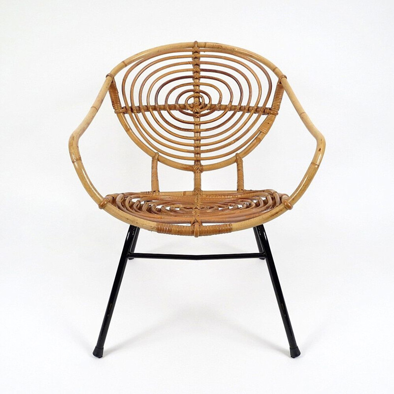 Set of 2 dutch rattan lounge chairs by Rohe Noordwolde