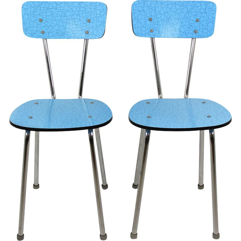 Set of 2 vintage blue formica kitchen chairs