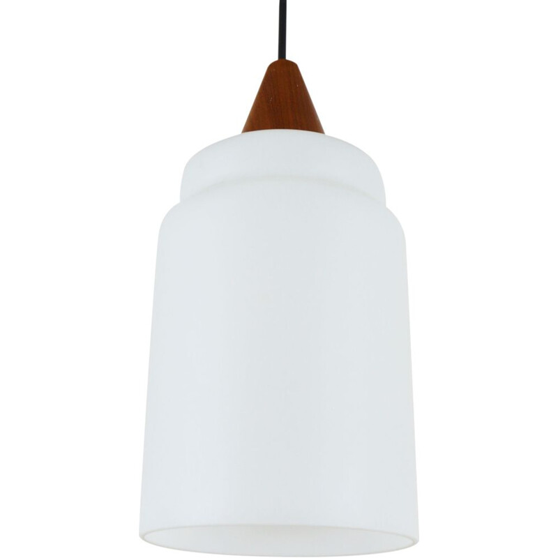 Vintage milk glass and wood hanging lamp