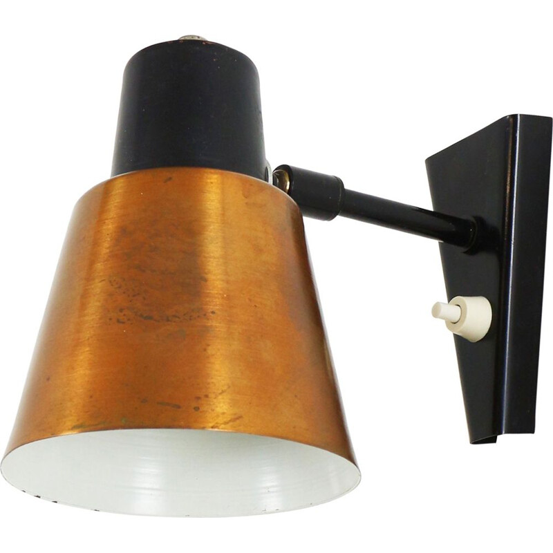 Vintage copper and black metal wall lamp by Hala Zeist