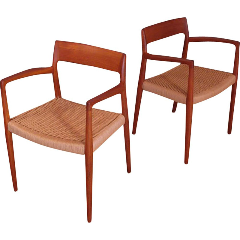 Set of 2 vintage armchairs model 57 in teak by Niels Moller