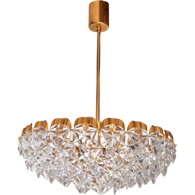 Vintage glass and metal chandelier by Kinkeldey, Germany 1970