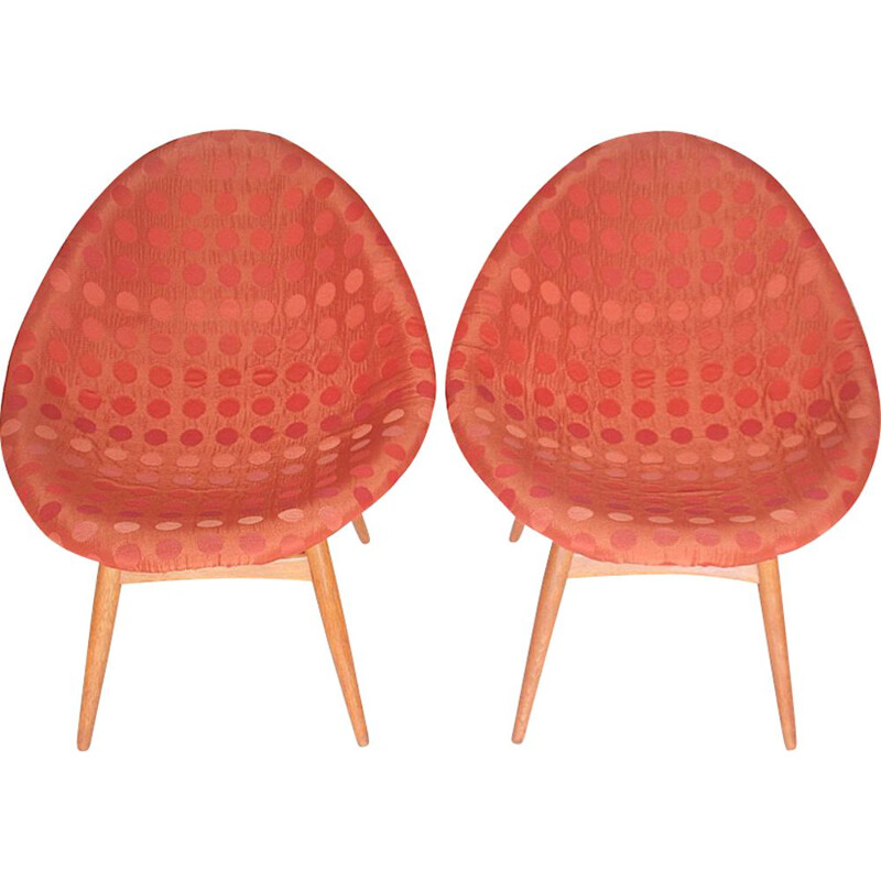 Coppia di sedie vintage in tessuto rosso e melamina di Miroslav Navratil