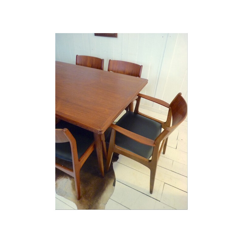 Ensemble table, chaises et fauteuils scandinaves en teck - 1960
