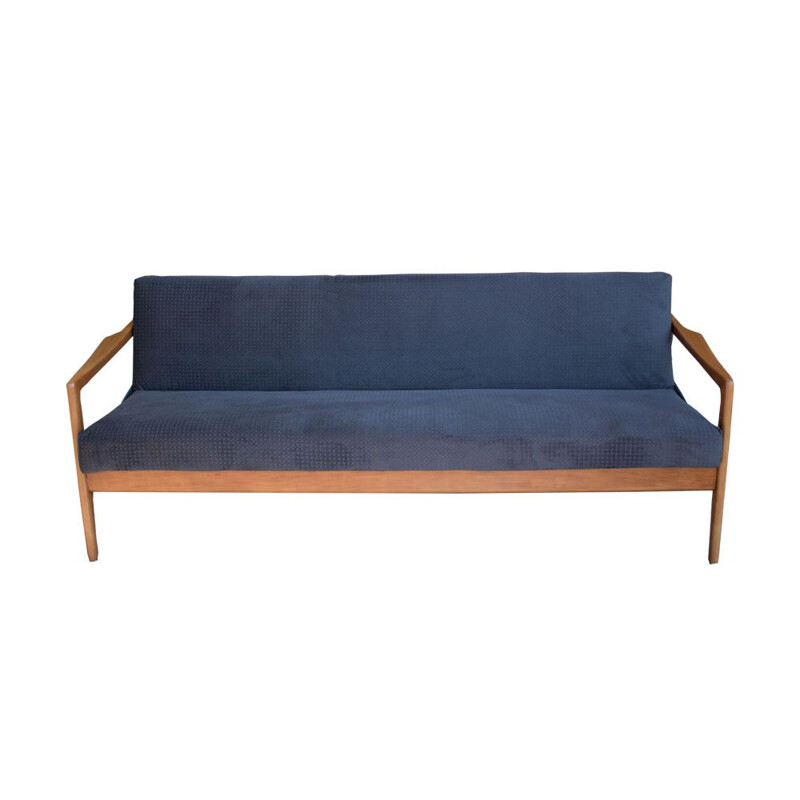 Vintage blue sofa in cherry wood