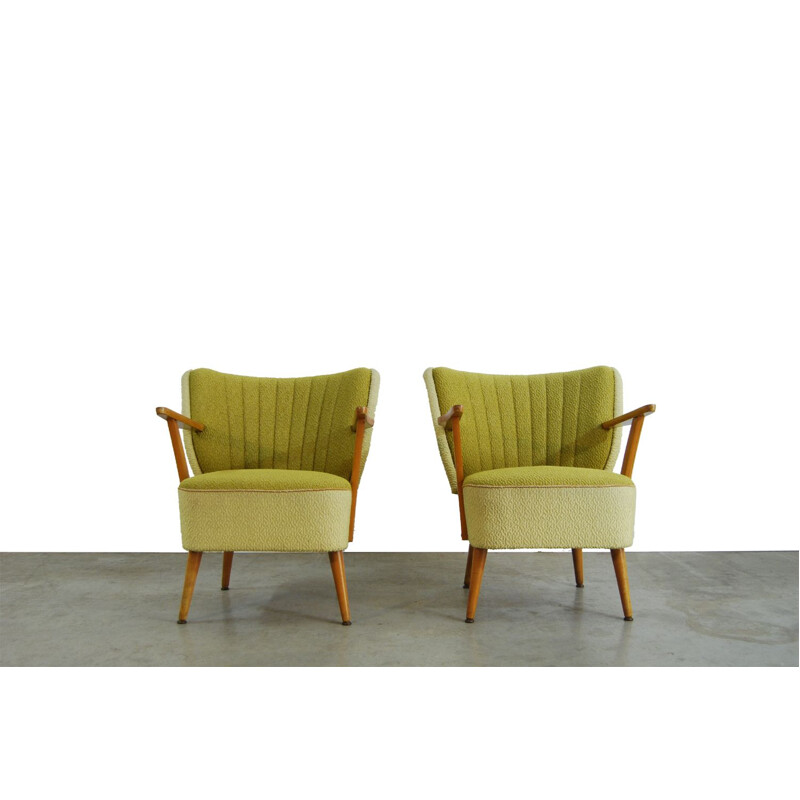 Set of 2 vintage yellow green armchairs