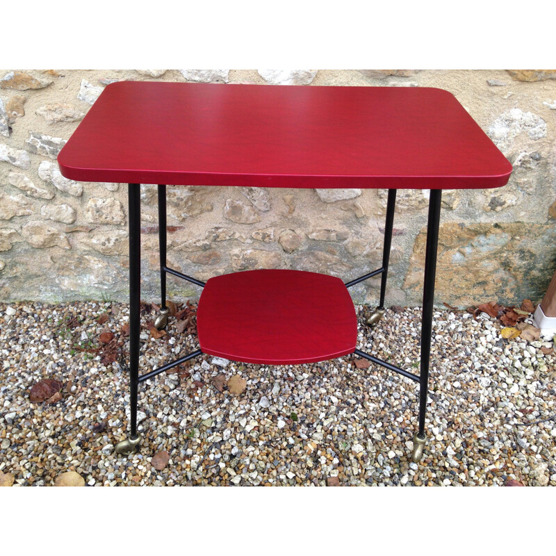 Table d'appoint vintage en vinyle rouge