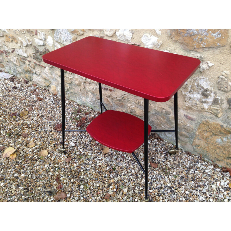 Table d'appoint vintage en vinyle rouge
