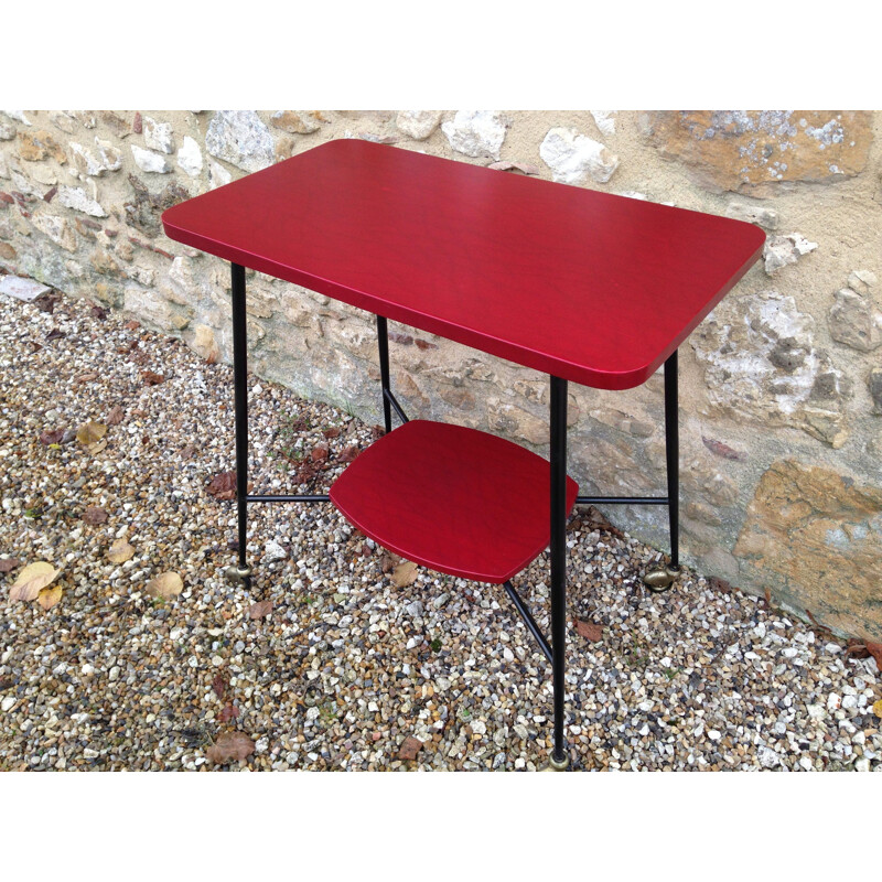 Vintage red vinyl side table