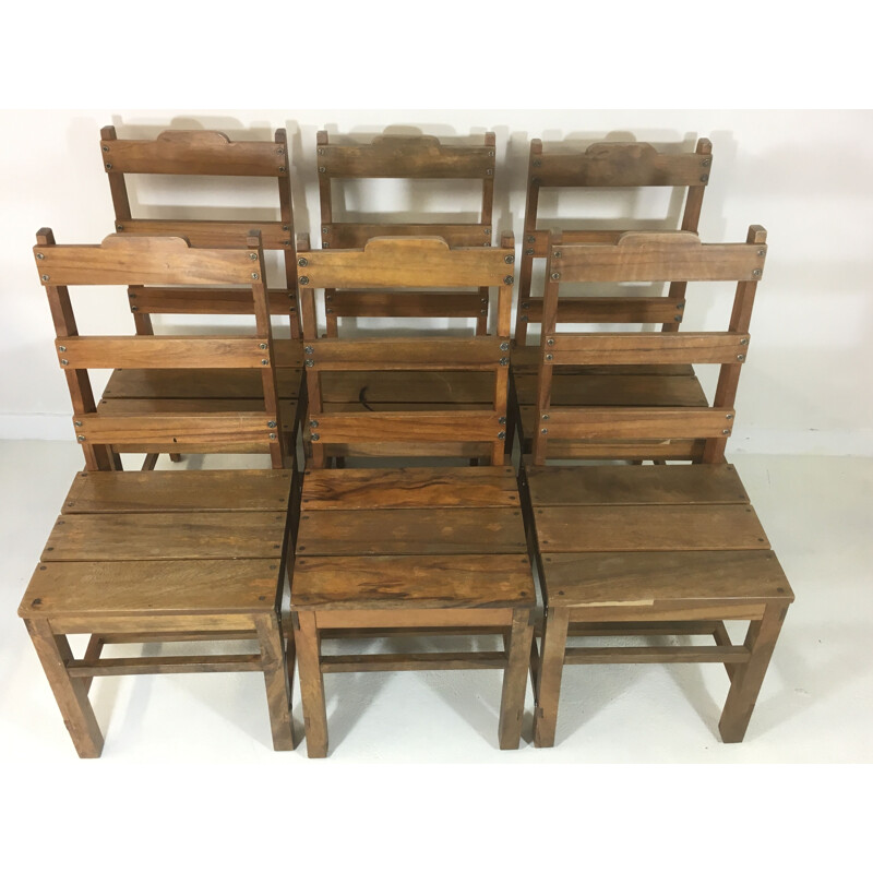 Set of 6 vintage African chairs in teak