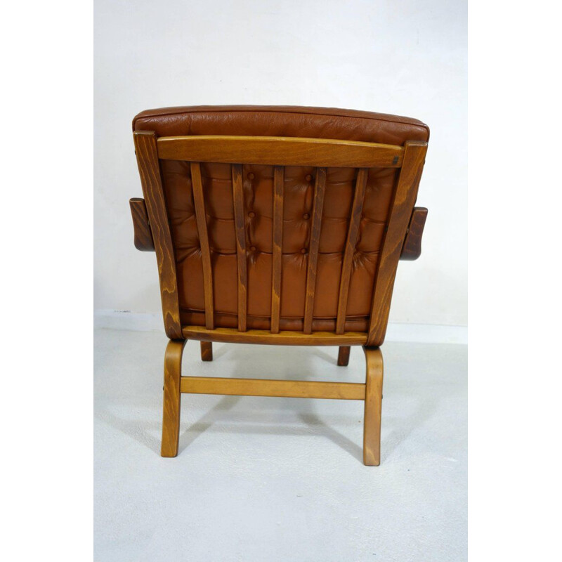 Set of 2 vintage Scandinavian armchairs in wood and leather by Göte Möbel