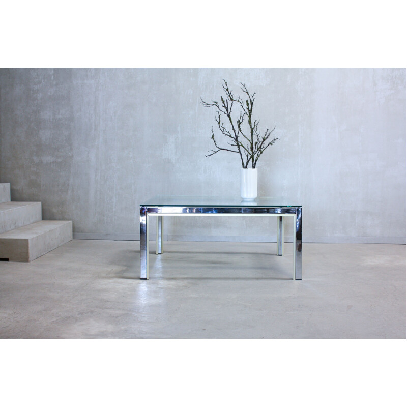 Vintage Italian coffee table in golden chrome and glass by Renato Zevi
