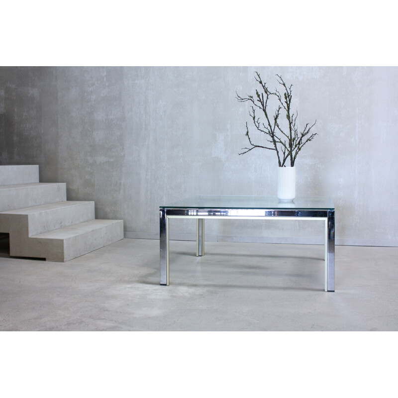 Vintage Italian coffee table in golden chrome and glass by Renato Zevi