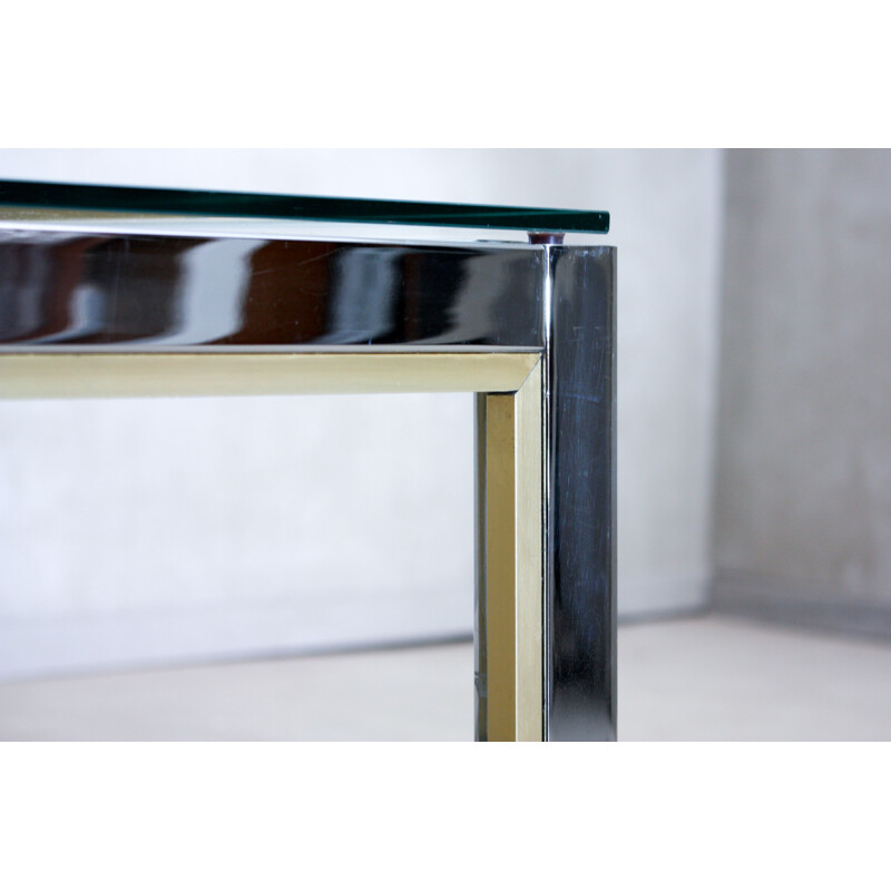 Table basse vintage italienne en chrome doré et verre par Renato Zevi