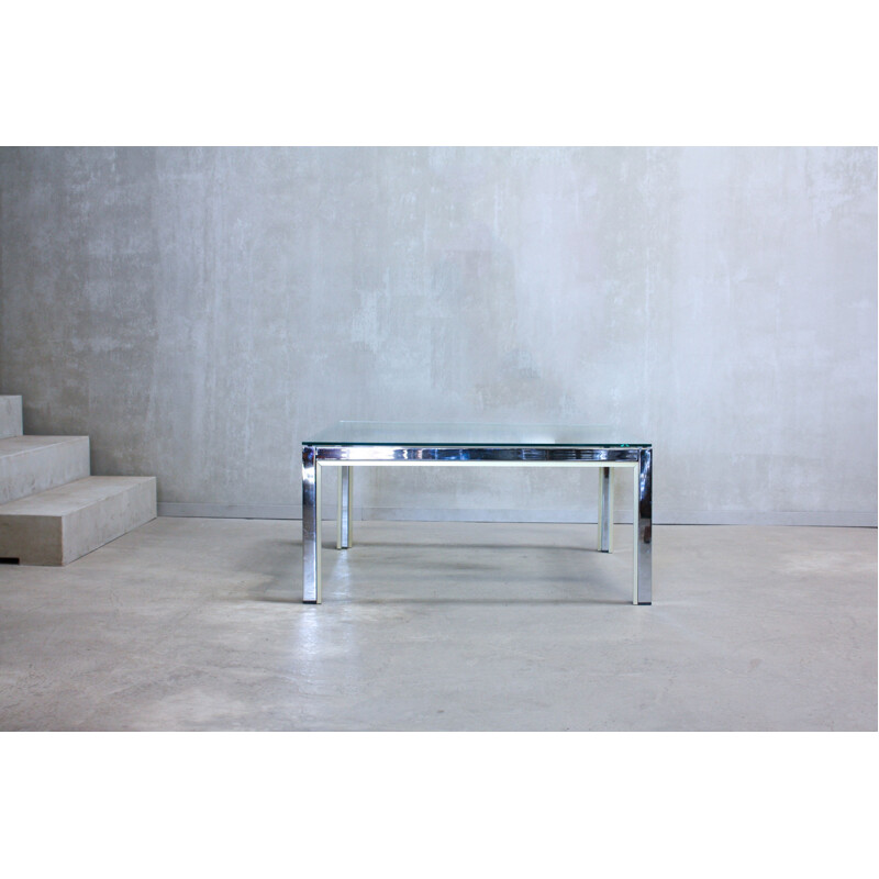 Vintage Italian coffee table in golden chrome and glass by Renato Zevi