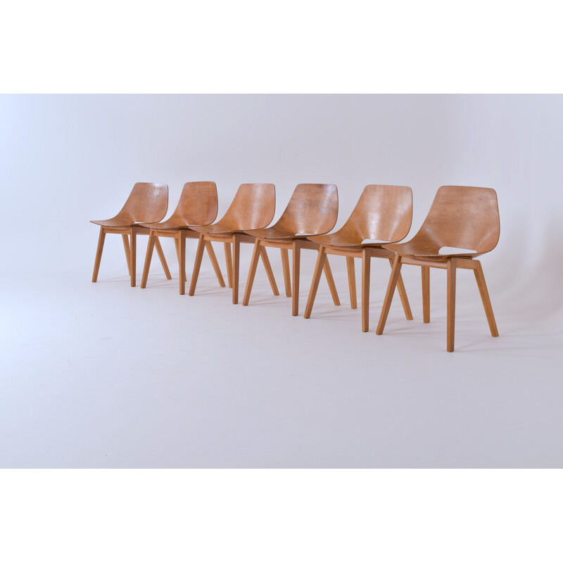 Set of 6 vintage chairs "Tonneau" by Pierre Guariche