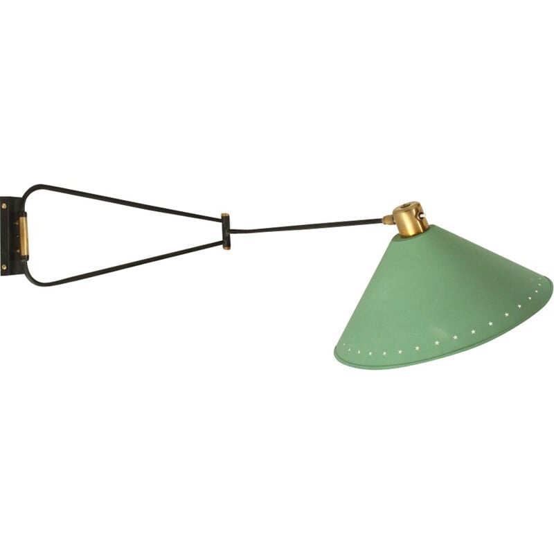 Vintage green wall lamp by Maison Lunel in metal and aluminium 1950