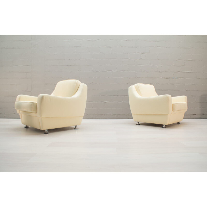 Set of 2 vintage italian armchairs in white fabric 1960