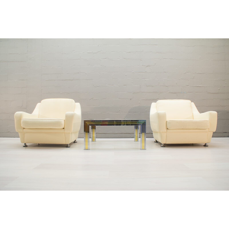 Set of 2 vintage italian armchairs in white fabric 1960