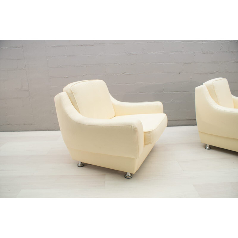 Set of 2 vintage italian armchairs in white fabric 1960