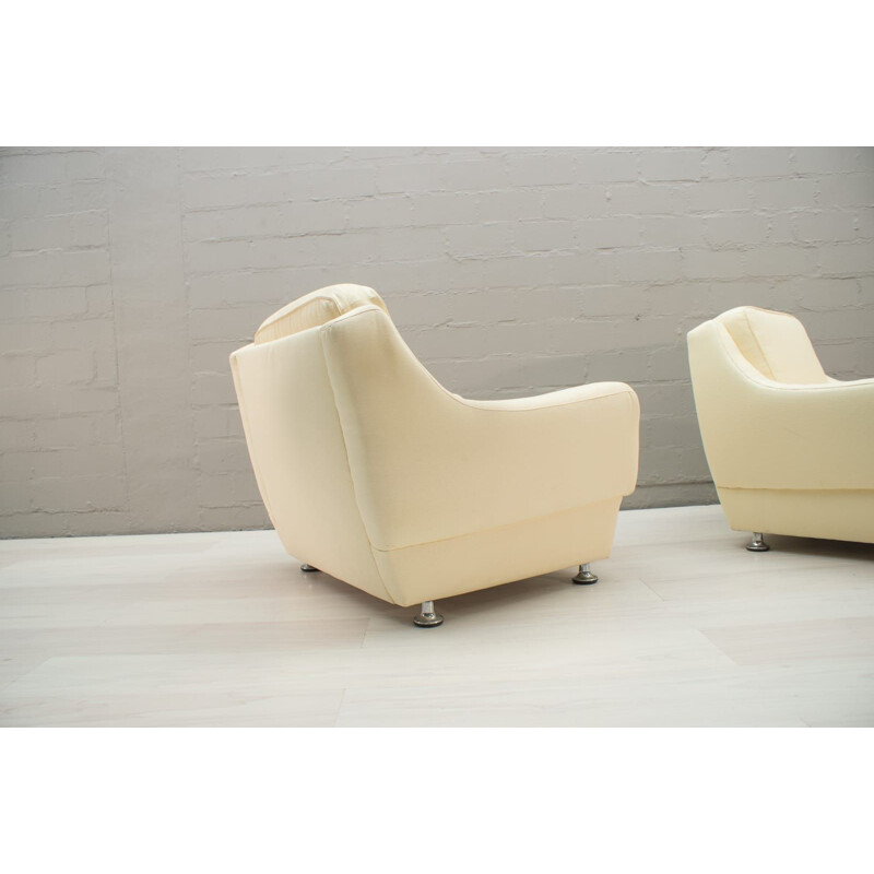 Set of 2 vintage italian armchairs in white fabric 1960