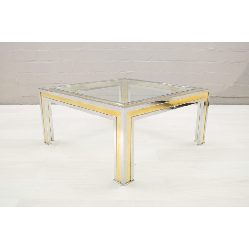 Vintage brass and metal two-tone square table by Romeo Rega, 1970