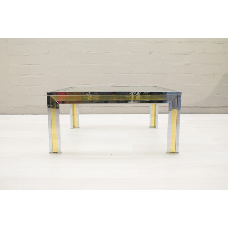 Table carrée bicolore vintage en laiton et métal par Romeo Rega, 1970