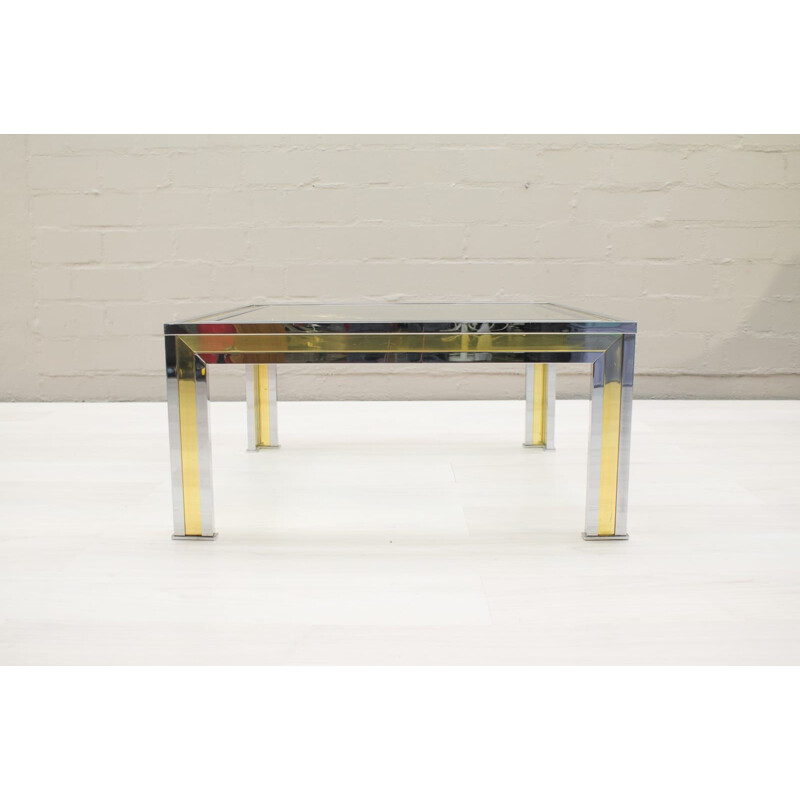 Vintage brass and metal two-tone square table by Romeo Rega, 1970