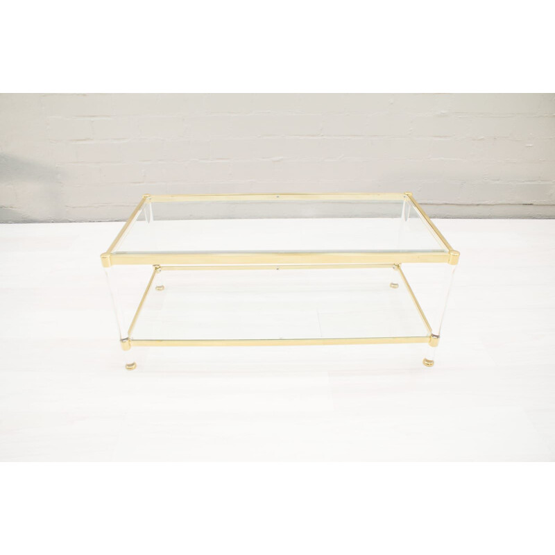 Vintage golden coffee table in acrylic and glass 1960s