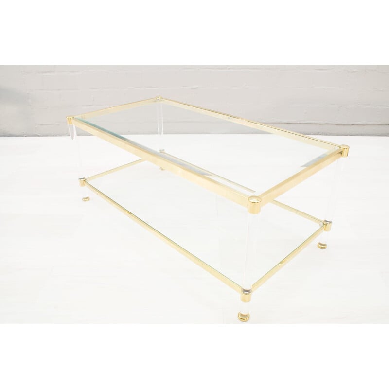 Vintage golden coffee table in acrylic and glass 1960s