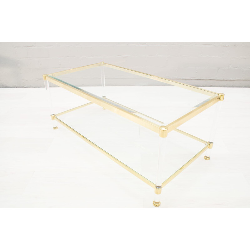 Vintage golden coffee table in acrylic and glass 1960s