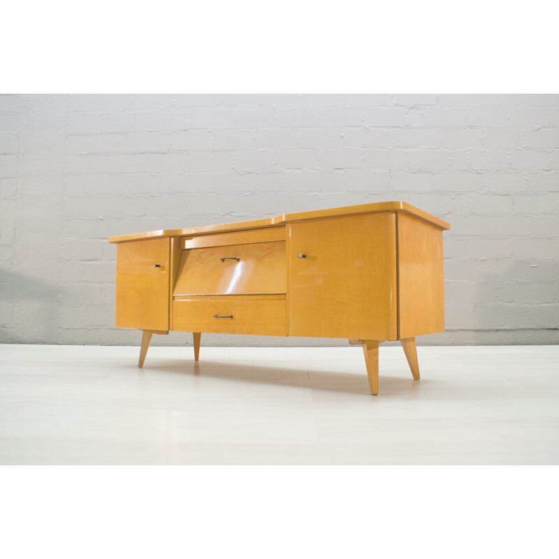 Vintage sideboard made of cherrywood and glass 1950