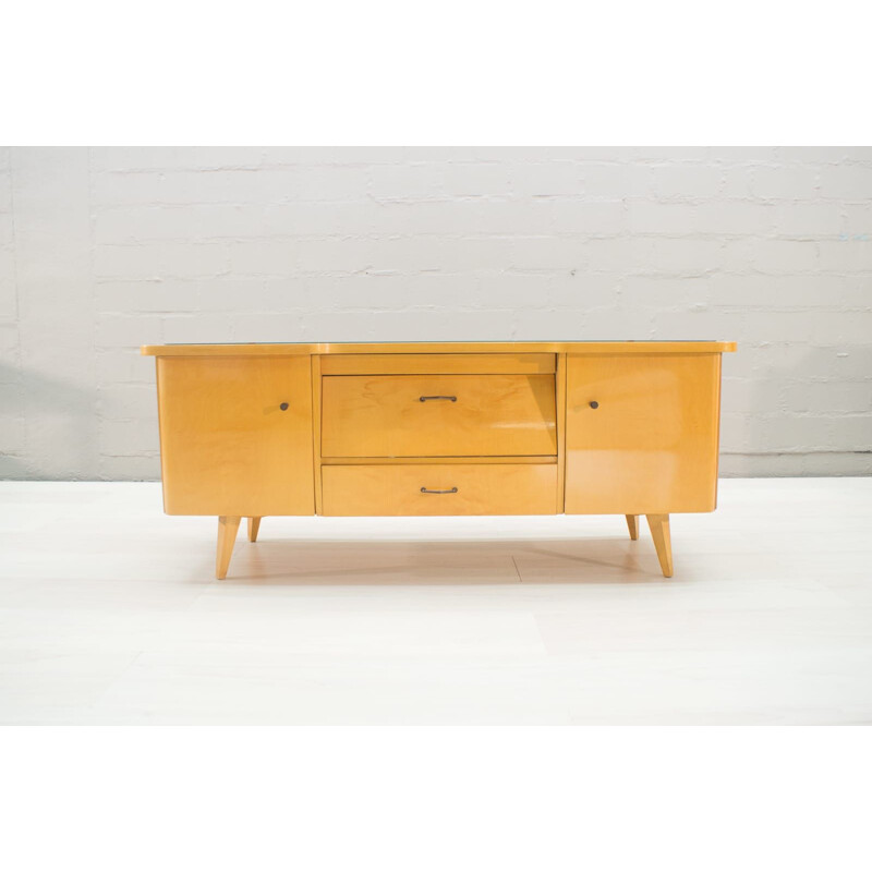 Vintage sideboard made of cherrywood and glass 1950